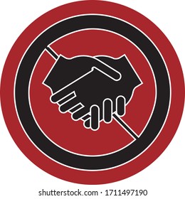 Hand, die in einem Kreis von Verboten verschlossen ist, zeigt an, keine Hände zu schütteln, um illustrierte Vektorillustration schwarze Linien mit rotem Hintergrund