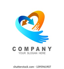 hand logo with arrows,  love logo and arrow 