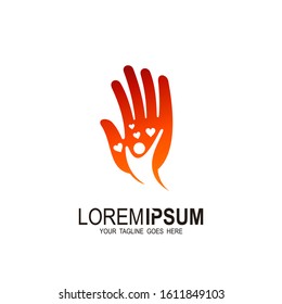 Hand Logo With Charity Design Illustration, Kids Icon, Family Logo