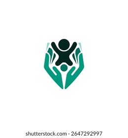 Hand logo and children design combination, charity logos, shield
