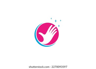Hand logo in circle shape design decorated with stars in flat design