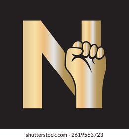  Hand Logo Combine With letter N Vector Template