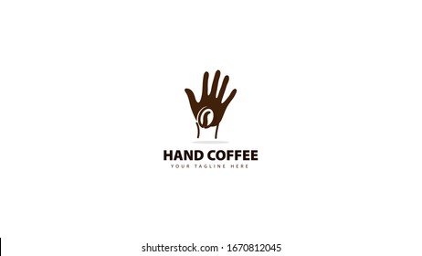 Hand logo design combined with coffee beans. vector