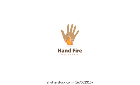 Hand logo design combined with fire. vector