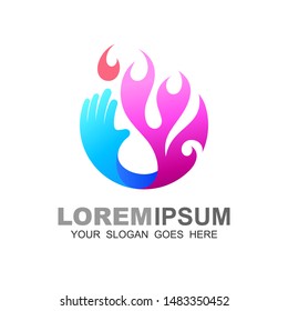 hand logo with fire design combination, danger logo 