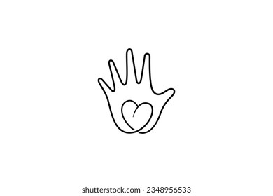 Hand logo with heart symbol combination