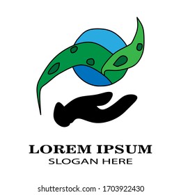 hand logo icon with leaf shape on white background