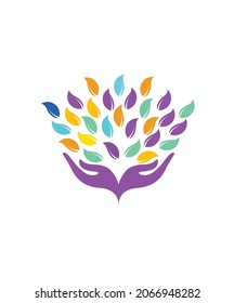 Hand Logo With Leaf, Creative Symbol, Icon
