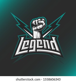 Hand logo with legend writing