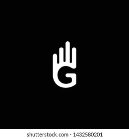 hand logo with letter g, black and white