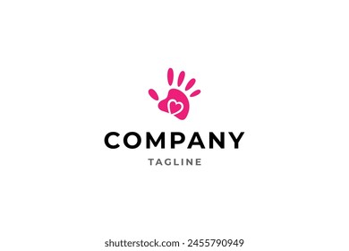 hand logo with love symbol in flat vector design style