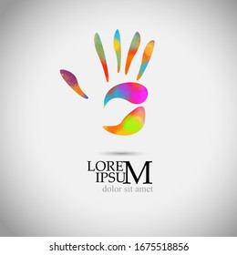 logo de mano. mano multicolor. Ilustración del vector
