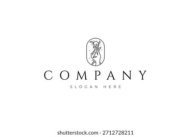 Handlogo mit Pflanzen in einem Rahmen mit botanischer Linie Kunst Design Stil Illustration