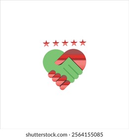 Hand logo in the shape of love in green and red on a white background