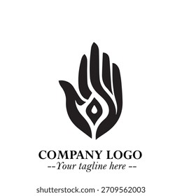 Símbolo del logotipo de la mano en negro sobre fondo blanco para la marca minimalista moderna y el arte creativo del diseño