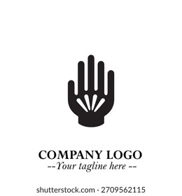 Símbolo del logotipo de la mano en negro sobre fondo blanco para la marca minimalista moderna y el arte creativo del diseño