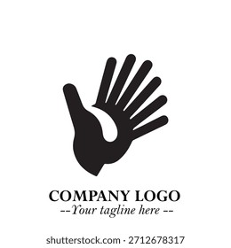 Símbolo del logotipo de la mano en negro sobre fondo blanco para la marca minimalista moderna y el arte creativo del diseño