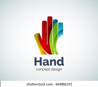 Hand logo template, abstract geometric glossy business icon