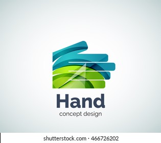 Plantilla de logotipo de mano, icono de negocios con brillo geométrico abstracto