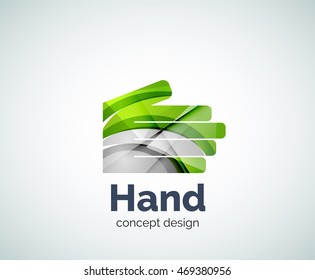 Hand logo template, abstract geometric glossy business icon