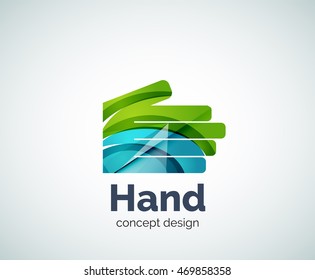 Plantilla de logotipo de mano, icono de negocios con brillo geométrico abstracto
