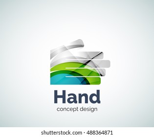 Hand logo template, abstract geometric glossy business icon