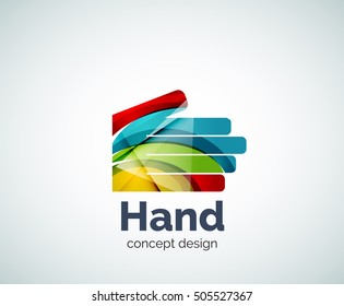 Plantilla de logotipo de mano, icono de negocios con brillo geométrico abstracto