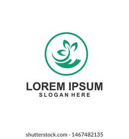 hand logo template tree leaf design vector nature