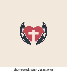 Diseño del logo manual combinado con amor y símbolo cruzado como espacio negativo, creativo y simple, adecuado para el ministerio, iglesia o logos relacionados.
