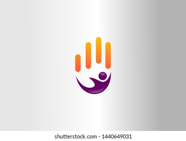 Hand logo. Vector yellow and purple hand logo design