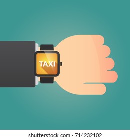 Hand with a long shadow smart watch with    the text TAXI