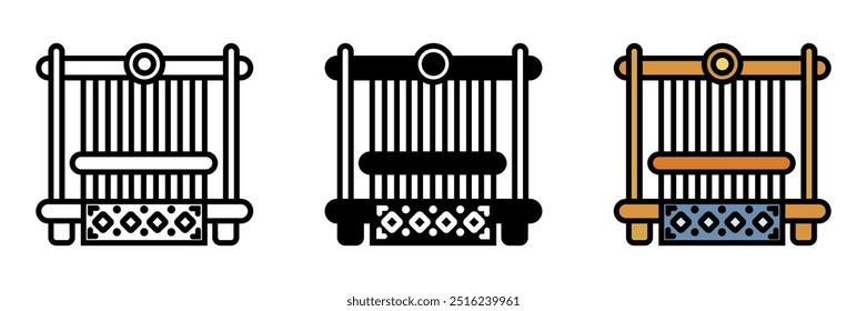 Hand Loom Icon, un dispositivo de tejido manual utilizado para crear textiles, que permite la expresión artística a través de patrones, texturas y colores.