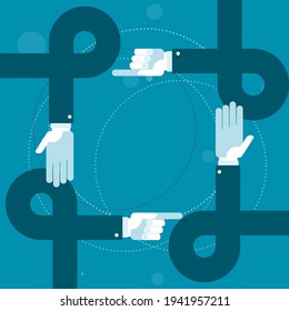 Hand loops with pointing fingers, mutual guarantee,  ​solidarity and bureaucracy concept, vecto