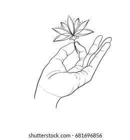 hand with lotus flower