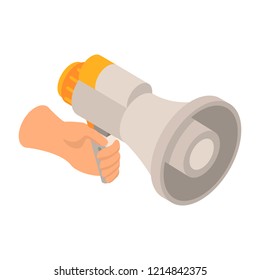 Hand loudspeaker icon. Isometric of hand loudspeaker vector icon for web design isolated on white background