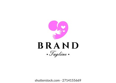 Hand love care logo with flat design style in pink color. symbolizes care, affection, and love.