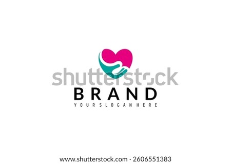 hand love care logo in flat design