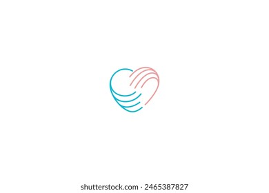 hand love care logo in simple line art design style