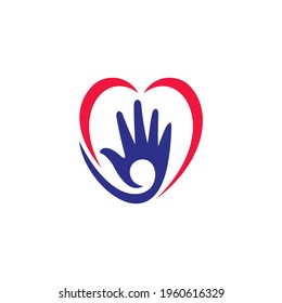 Hand love flat logo design template ready for use