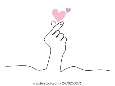 Hand love gesture continuous line drawing. Greeting with hand concept. Vector illustration minimalist design hand drawn isolated on white background.
