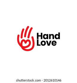 hand love heart care help logo vector icon illustration