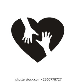 hand with love or heart, flat design.