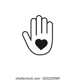 hand with love icon in the middle