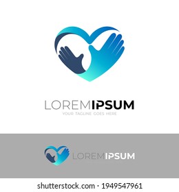 Hand love logo with charity icon template, heart logo