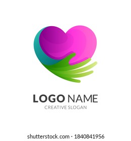 hand love logo, hand and love, combination logo with 3d colorful style