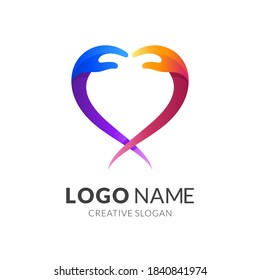 hand love logo, hand and love, combination logo with 3d colorful style