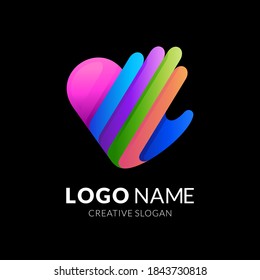 hand love logo, love and hand, combination logo with 3d colorful style