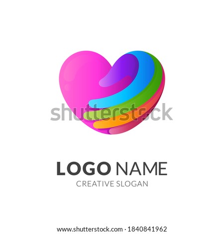 hand love logo, hand and love, combination logo with 3d colorful style