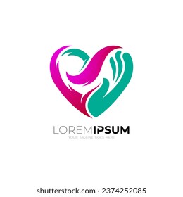 Hand love logo with social design vector, charity design, unity