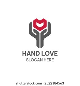 Plantilla de logo de amor de mano en estilo simple. Dale Ilustración vectorial al corazón.